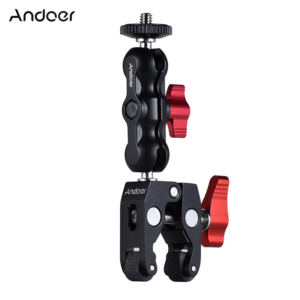 Andoer Ball Head Clamp Ball Mount Clamp Magic Arm Super Clamp with 1/4 Thread for GPS Phone LED Video Light Flash Light Mic