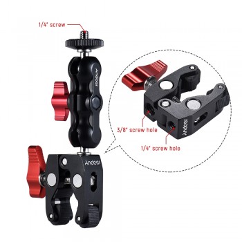 Andoer Ball Head Clamp Ball Mount Clamp Magic Arm Super Clamp with 1/4 Thread for GPS Phone LED Video Light Flash Light Mic