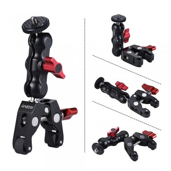 Andoer Ball Head Clamp Ball Mount Clamp Magic Arm Super Clamp with 1/4 Thread for GPS Phone LED Video Light Flash Light Mic