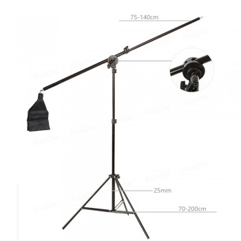 75-140cm / 30-55 Studio Photo Telescopic Boom Arm Top Light w/ Sandbag with 2m Light stand for Speedlite / Mini Flash Strobe