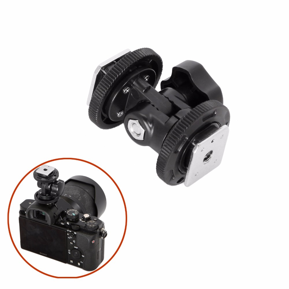 Meking Rotatable Dual Hot Shoe Adapter Bracket Holder Mount For LED Video Light DSLR Camera Hotshoe Adapter Angle Adjustable