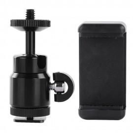 1/4 DSLR Camera Flash Hot Shoe Adapter Metal Swival Ball Head for Tripod LED Light Smartphone Mount Cellphone Phone Clip Holder