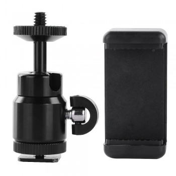 1/4 DSLR Camera Flash Hot Shoe Adapter Metal Swival Ball Head for Tripod LED Light Smartphone Mount Cellphone Phone Clip Holder