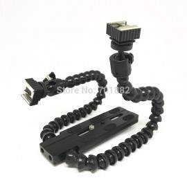 Flexible Dual Arm Camera Flash Bracket Holder Two Hot Shoe Mounts Bracket with Ball Head for Speedlite DSLR Macro Shooting