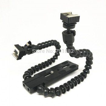 Flexible Dual Arm Camera Flash Bracket Holder Two Hot Shoe Mounts Bracket with Ball Head for Speedlite DSLR Macro Shooting