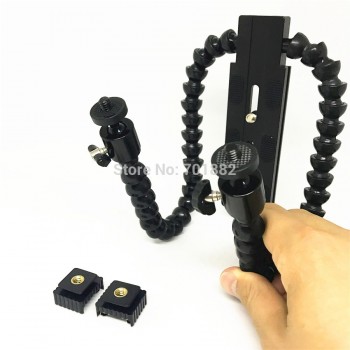 Flexible Dual Arm Camera Flash Bracket Holder Two Hot Shoe Mounts Bracket with Ball Head for Speedlite DSLR Macro Shooting