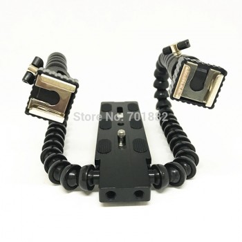Flexible Dual Arm Camera Flash Bracket Holder Two Hot Shoe Mounts Bracket with Ball Head for Speedlite DSLR Macro Shooting
