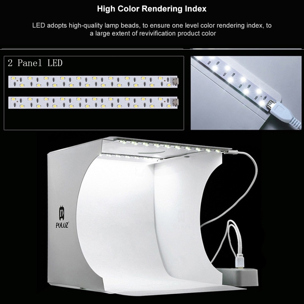 PULUZ Folding Lightbox Photography Photo Studio Softbox 1/2 Panel LED Light Soft Box Photo Background Kit Light box for Camera