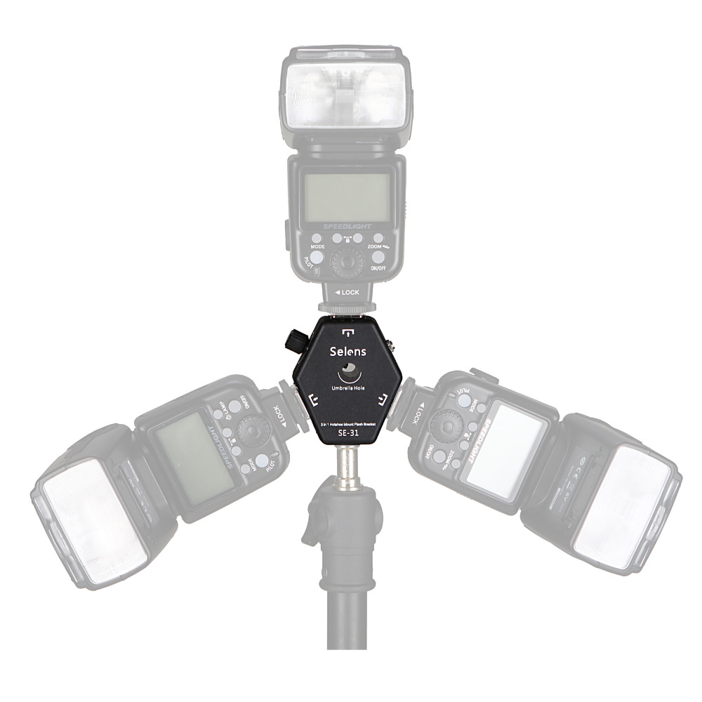 3 in 1  SE-31 Triple Head hot shoe Mount Flash Bracket Adapter Flash Light Bracket Light Stand Umbrella Holder For Speedlight