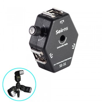3 in 1  SE-31 Triple Head hot shoe Mount Flash Bracket Adapter Flash Light Bracket Light Stand Umbrella Holder For Speedlight