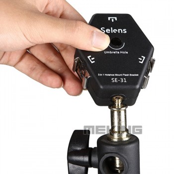 3 in 1  SE-31 Triple Head hot shoe Mount Flash Bracket Adapter Flash Light Bracket Light Stand Umbrella Holder For Speedlight
