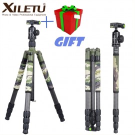 Xiletu T284C+FB1 Green Camouflage Concealed Hidden Carbon Fiber Tripod For Outdoor Travel Hunting Shooting DSLR Digital Camera