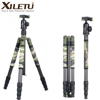 Xiletu T284C+FB1 Green Camouflage Concealed Hidden Carbon Fiber Tripod For Outdoor Travel Hunting Shooting DSLR Digital Camera