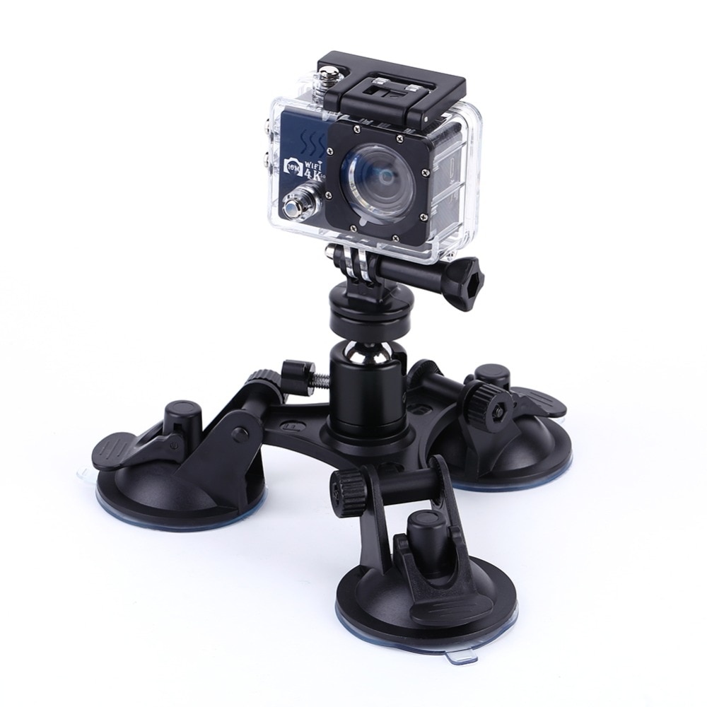Suction Cup Mount Holder +Ball head Camera Accessories Tripods Triple Low Angle  for Car Glass for Gopro 1 2 3+ 4 for Xiaomi Yi