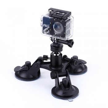 Suction Cup Mount Holder +Ball head Camera Accessories Tripods Triple Low Angle  for Car Glass for Gopro 1 2 3+ 4 for Xiaomi Yi