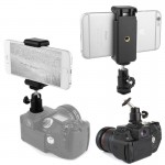 Hot Shoe Ball Head Tripod Head for DSLR Cam + Phone Clip Clamp for iPhone 8 7 6plus Samsung 360 Degree Rotated Selfie Monopod
