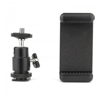 Hot Shoe Ball Head Tripod Head for DSLR Cam + Phone Clip Clamp for iPhone 8 7 6plus Samsung 360 Degree Rotated Selfie Monopod
