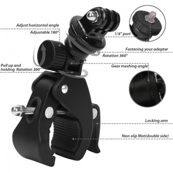 Aluminum 1/4 Camera DV DSLR Bike Bicycle Handlebar Clamp Bracket Tripod Mount Screw Clip Tripods for Gopro Hero 5/4/3+/3/2/1 DF