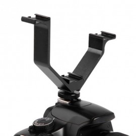 Camera DSLR Triple Mount Bracket Hot Shoe V-shape Mount Bracket for LED Video Lights Microphones - Black Color