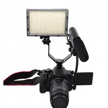 Camera DSLR Triple Mount Bracket Hot Shoe V-shape Mount Bracket for LED Video Lights Microphones - Black Color