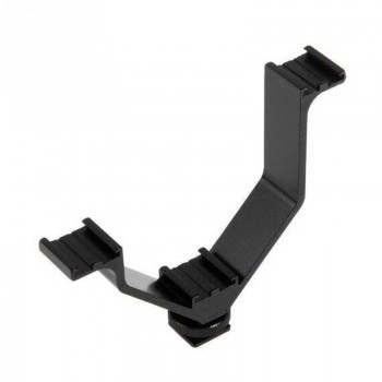 Camera DSLR Triple Mount Bracket Hot Shoe V-shape Mount Bracket for LED Video Lights Microphones - Black Color