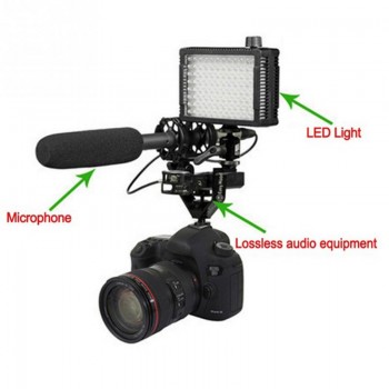 Camera DSLR Triple Mount Bracket Hot Shoe V-shape Mount Bracket for LED Video Lights Microphones - Black Color