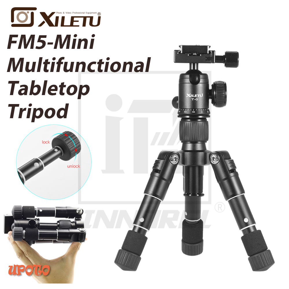 Xiletu FM5-MINI Multifunctional Tabletop Tripod Desktop Aluminum Portable Compact Bracket Ball Head Clip For Camera Cellphone
