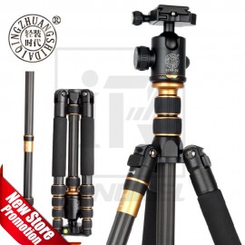 QZSD Q666C Carbon Fiber tripod monopod ballhead for dslr camera light Portable stand compact professional tripe