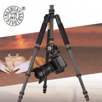 QZSD Q666C Carbon Fiber tripod monopod ballhead for dslr camera light Portable stand compact professional tripe