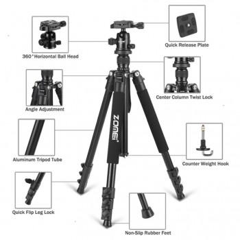 Zomei Q555 Professional Aluminum Flexible Camera Tripod Stand  for DSLR cameras Portable Tripods 360 Degree Rotating