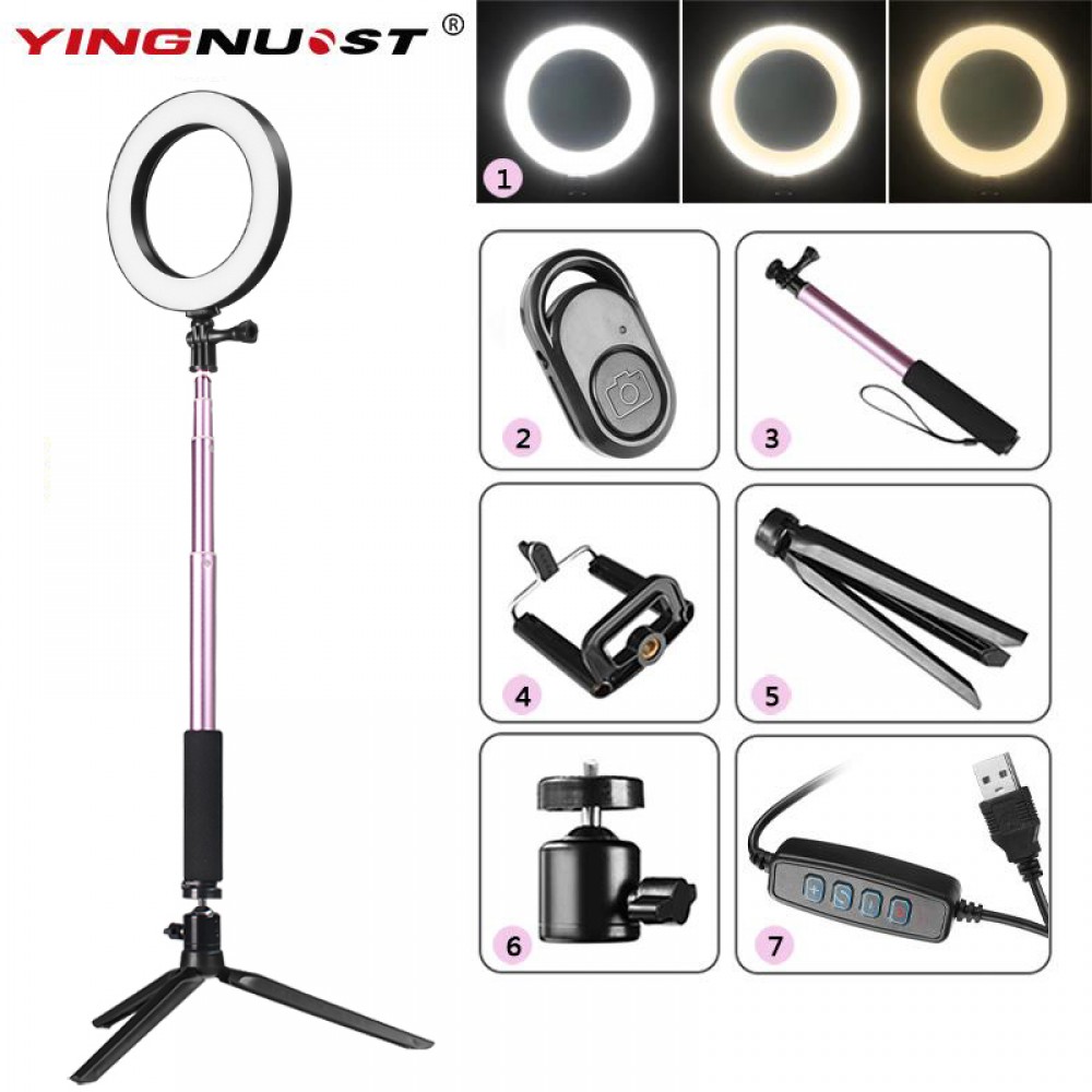 Photography Dimmable LED Selfie Ring Light Youtube Video Live 3500-5500k Photo Studio Light With Phone Holder USB Plug Tripod