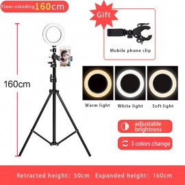 6 16CM  Photography LED Selfie Ring Light three-speed cold and warm stepless Lighting Dimmable with USB Plug Lampamp;Tripod Stand