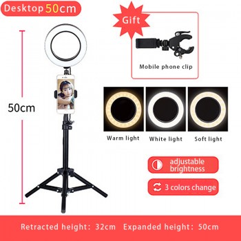 6 16CM  Photography LED Selfie Ring Light three-speed cold and warm stepless Lighting Dimmable with USB Plug Lampamp;Tripod Stand