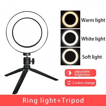 6 16CM  Photography LED Selfie Ring Light three-speed cold and warm stepless Lighting Dimmable with USB Plug Lampamp;Tripod Stand