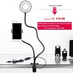 Cell Phone Holder with Selfie Ring Light for Live Stream, Flexible Mobile Phone Clip Holder Lazy Bracket Desk Lamp LED Light