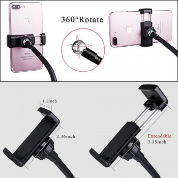 Cell Phone Holder with Selfie Ring Light for Live Stream, Flexible Mobile Phone Clip Holder Lazy Bracket Desk Lamp LED Light