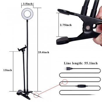 Cell Phone Holder with Selfie Ring Light for Live Stream, Flexible Mobile Phone Clip Holder Lazy Bracket Desk Lamp LED Light