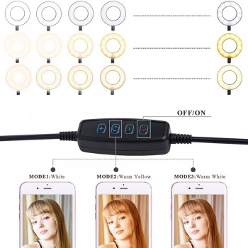 Cell Phone Holder with Selfie Ring Light for Live Stream, Flexible Mobile Phone Clip Holder Lazy Bracket Desk Lamp LED Light