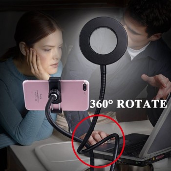 Cell Phone Holder with Selfie Ring Light for Live Stream, Flexible Mobile Phone Clip Holder Lazy Bracket Desk Lamp LED Light