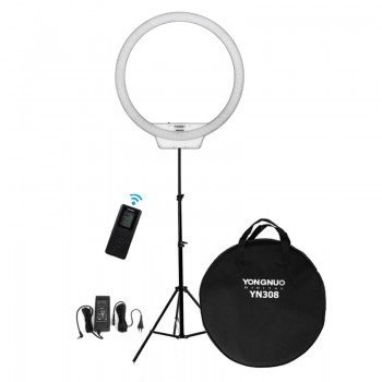 Yongnuo YN308 + 2m Stand + Power Adapter + Remote Bi-color 3200K-5500K CRI95+ Led Ring Video Selfie Fill Light Lighting Kit