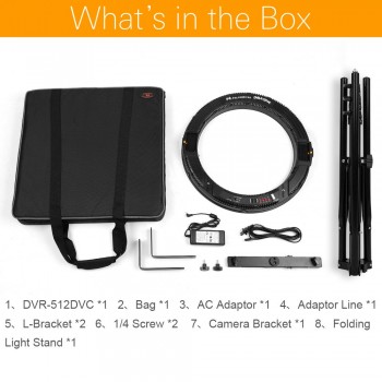 FALCON EYES 512 Ring LED Panel 31W 3000-5600k Lighting Video Film Continuous Light with 180cm Light Stand DVR-512DVC Black