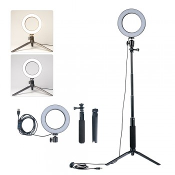 1.5M Selfie Ring LED Camera Photo Video Light Photography Studio Fill Light w Light Stand Tripod for iPhone Samsung Live Stream