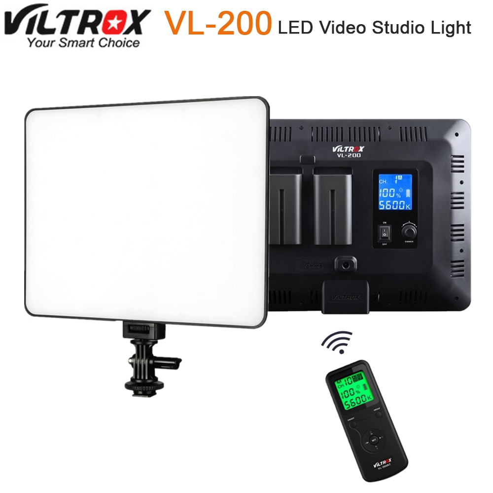 Viltrox VL-200 Pro Wireless Remote LED Video Studio Light Lamp Slim Bi-Color Dimmable + AC Power Adapter for Camcorder Camera