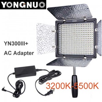 Yongnuo YN300 III YN-300 lIl 3200k-5500K CRI95+ Pro LED Video Light with Remote Control + AC DC Power Adapter for Canon Nikon