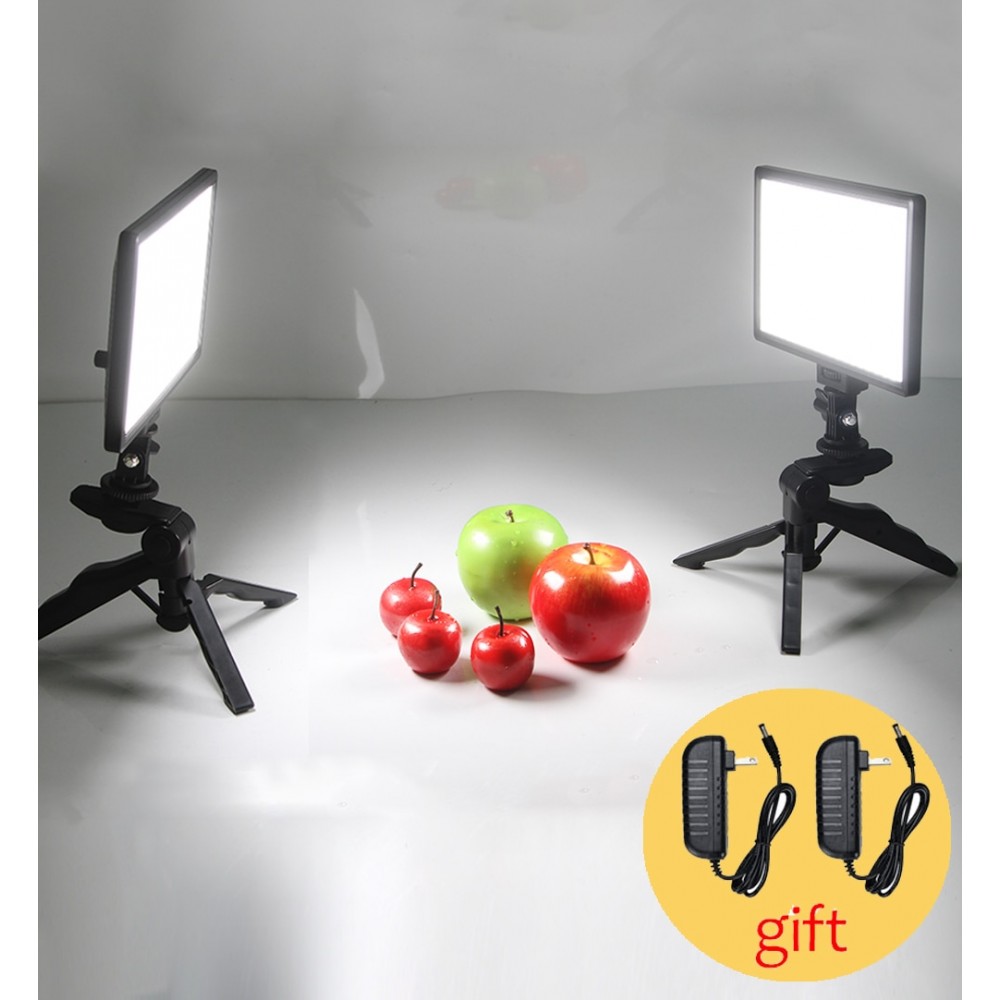 Table Photo Studio Set 2x Viltrox L116T Bi-Color Dimmable LED Video Light + 2x Mini Tripod + 2x 2M AC Adapter for DSLR Photo