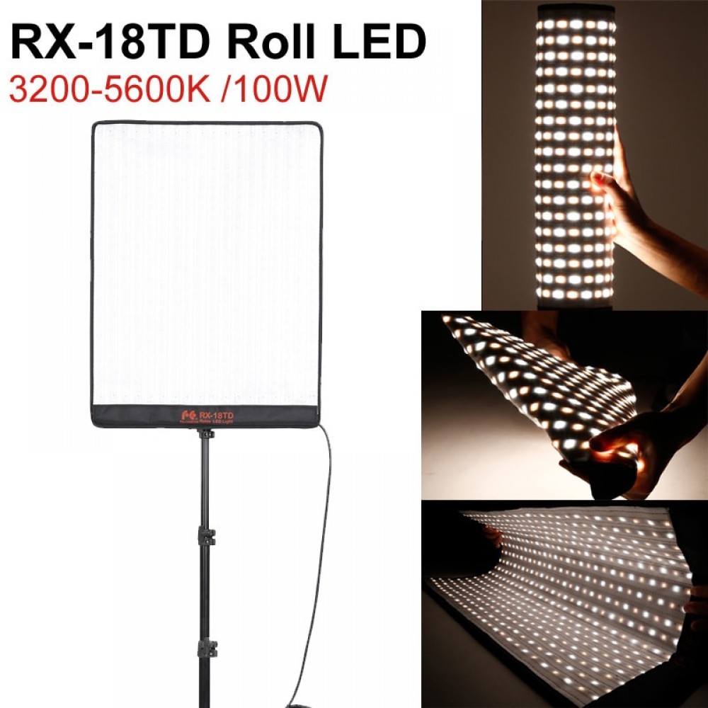 FalconEyes RX-18TD 100W 504pcs Flexible Roll LED Video 3200K-5600K Light Rollable Cloth Lamp amp; LCD Touch Screen Controller
