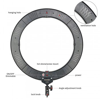Cadiso 18 inch Annular Photo Ring Lamp Dimmable LED Ring Light for Video Photography with Tripod Stand Phone Clip Holder Mirror