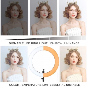 Cadiso 18 inch Annular Photo Ring Lamp Dimmable LED Ring Light for Video Photography with Tripod Stand Phone Clip Holder Mirror