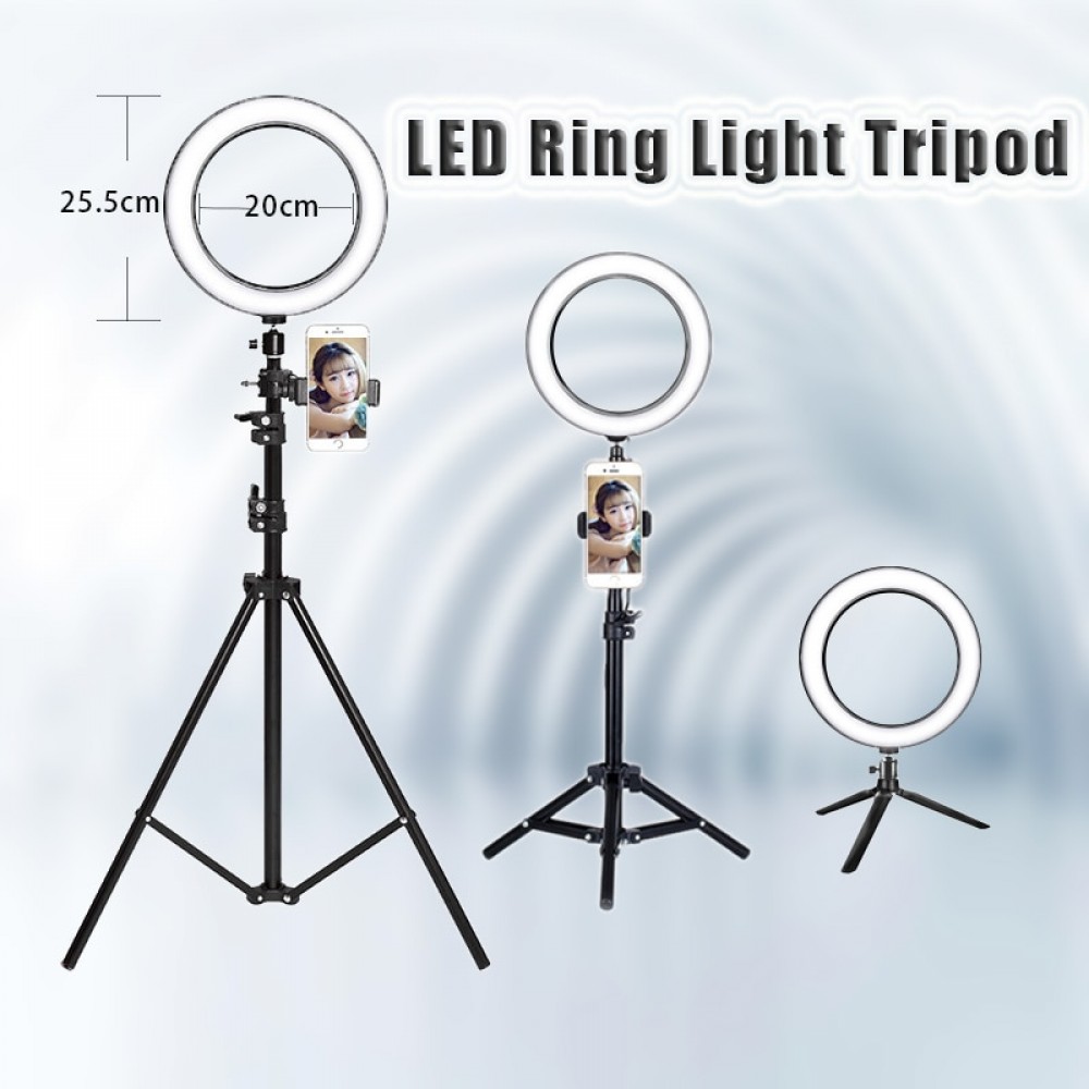 10 25CM Photography LED Selfie Ring Light three-speed cold and warm stepless Lighting Dimmable with USB Plug Lampamp;Tripod Stand