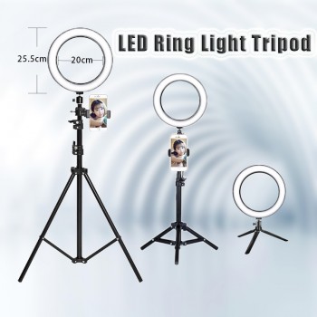 10 25CM Photography LED Selfie Ring Light three-speed cold and warm stepless Lighting Dimmable with USB Plug Lampamp;Tripod Stand